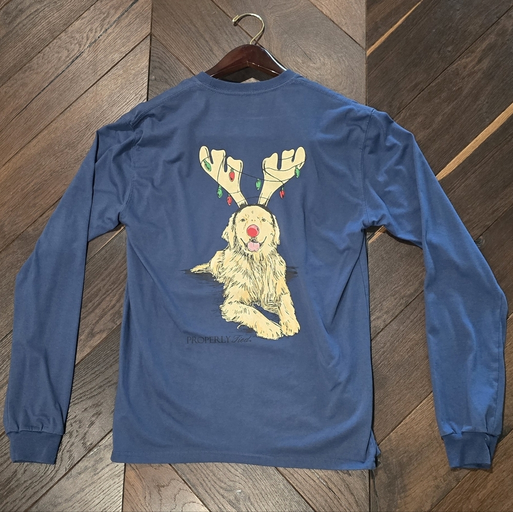 Properly Tied Men's Long Sleeve Shirt - Blue with Reindeer Dog Design